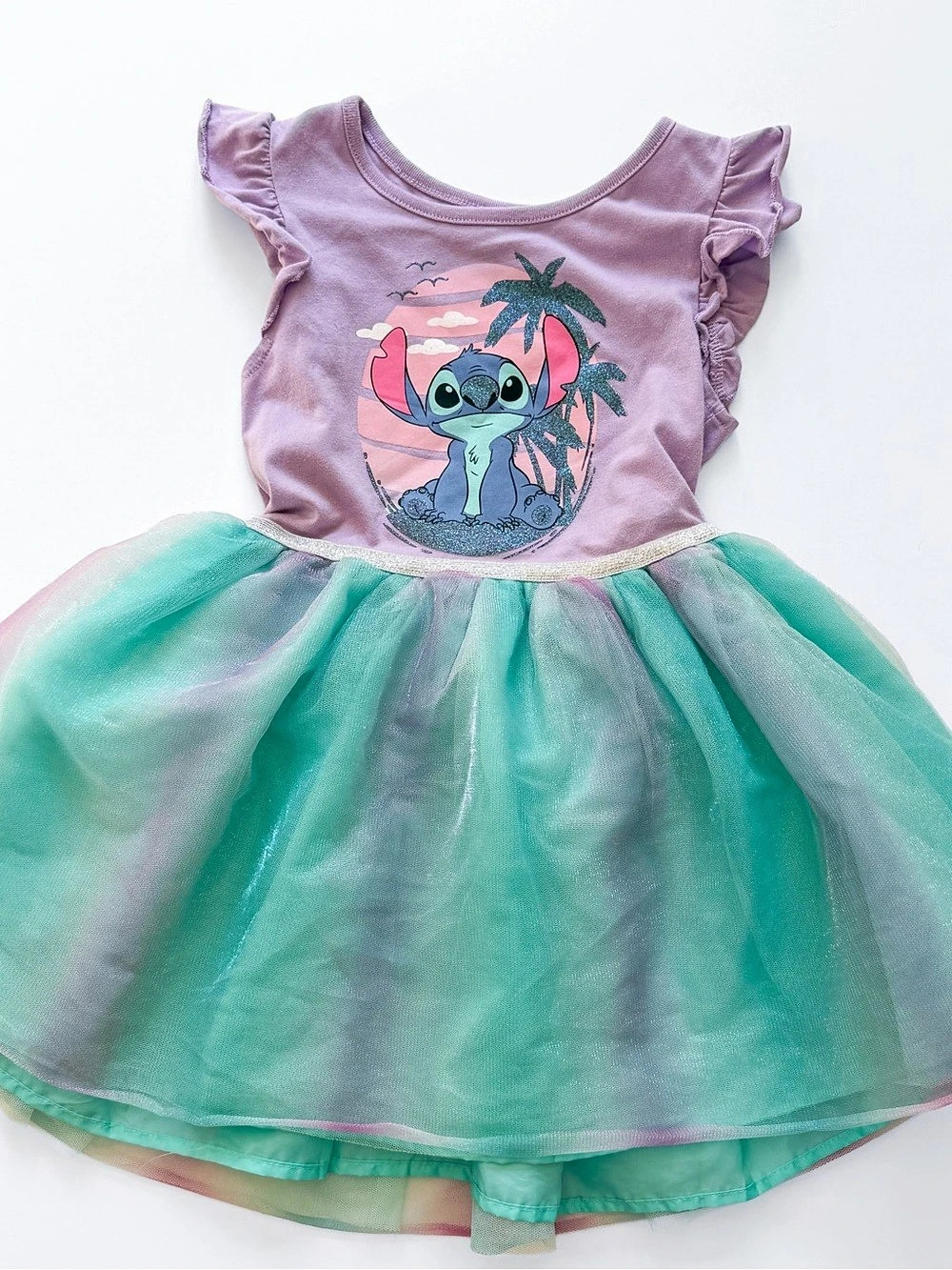 Disney Lilo & Stitch Glitter Sunset and Stripe Flutter Sleeve Tulle Tutu Dress